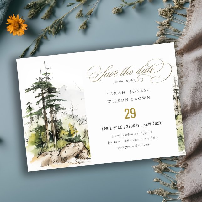 Hochzeitsszenario "Soft Woods Mountain" Save The Date (Von Creator hochgeladen)