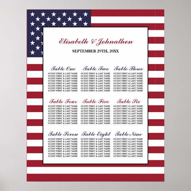 Hochzeitstabelle für amerikanische Flaggen Poster (Vorne)