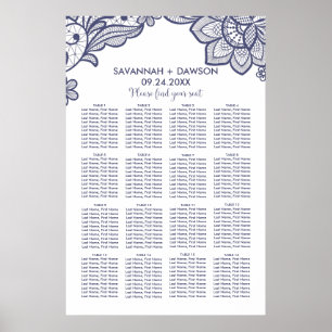 Hochzeitstabelle für Blumennagel mit blauer Spitze Poster