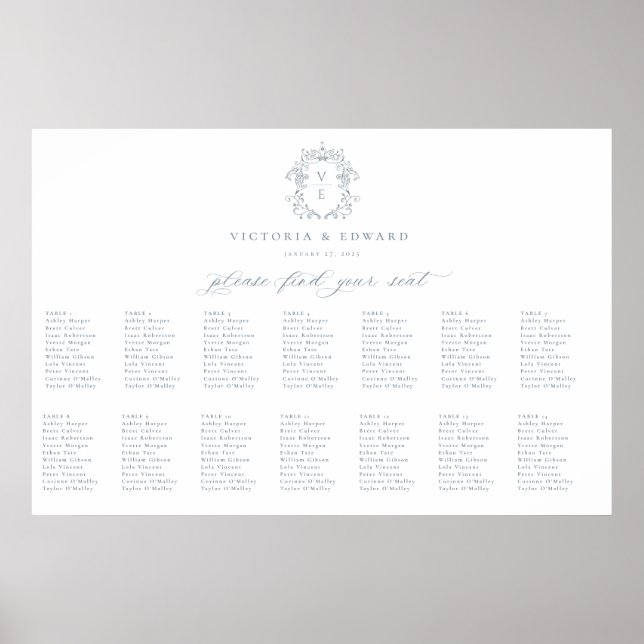 Hochzeitstabelle für dunkelblaues Wappen Poster (Vorne)