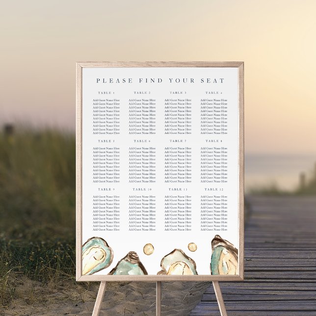 Hochzeitstabelle für Küstenwache Poster (Coastal oyster wedding seating chart)