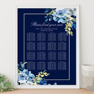 Hochzeitstabelle für Navy Blue Floral 16 Table Sea Poster