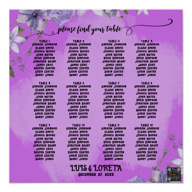 Hochzeitstabelle für Schriften Poster (Vorderseite)