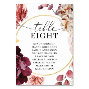 Hochzeitstabelle für Tischnummern