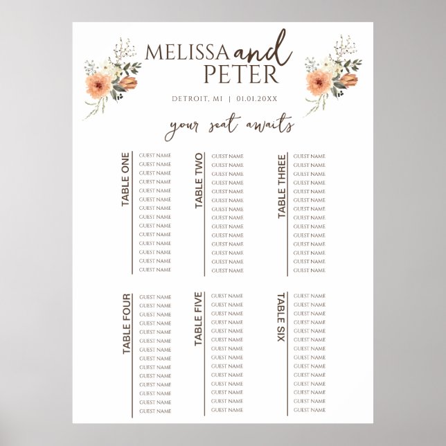 Hochzeitstabelle für Wildblumen Poster (Vorne)