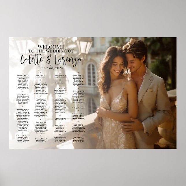 Hochzeitstabelle mit alphabetischem Foto Poster (Vorne)