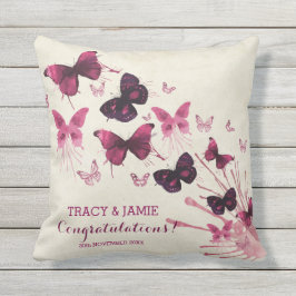 Hochzeitstag-Aquarell-Rosa-Schmetterlinge Kissen Für Draußen