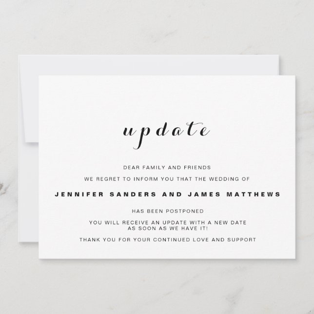 Hochzeitstag-Aufschiebung Einladung (Vorderseite)