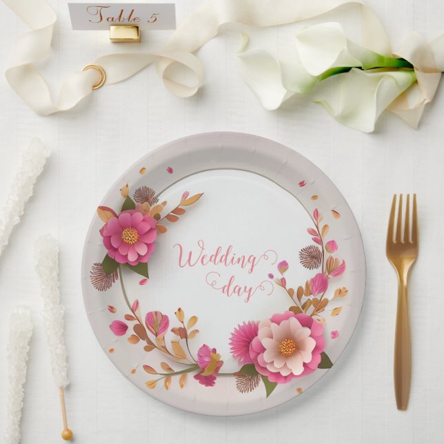 Hochzeitstag, Blume Blumenkranz Papier Teller (Hochzeit)