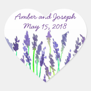 Hochzeitstag der Blume des Aquarelllavenders Herz-Aufkleber
