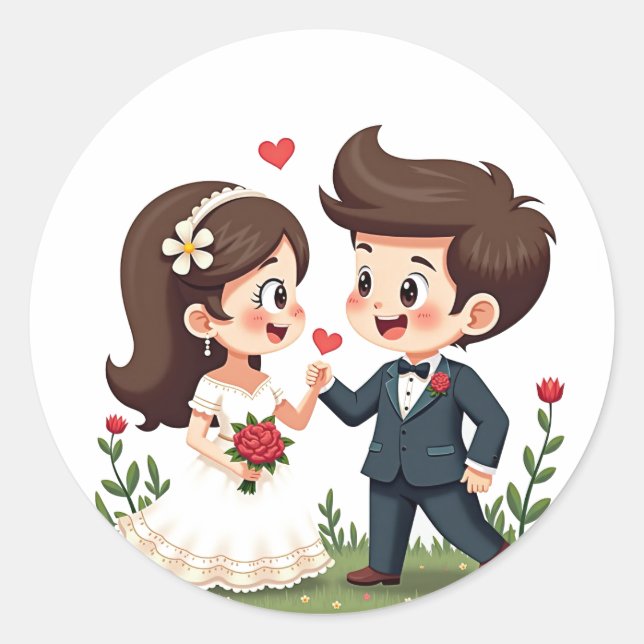 Hochzeitstag Duo Runder Aufkleber (Vorderseite)