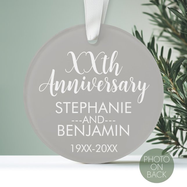 Hochzeitstag - Foto auf der Rückseite - Silber Ornament (Personalized Wedding Anniversary Photo Ornament)