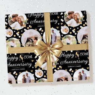 Hochzeitstag Foto Collage Elegantes Ecru Geschenkpapier