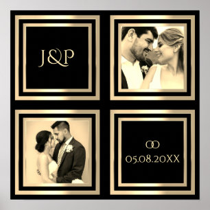 Hochzeitstag Foto Gedächtnis schwarzes Gold Poster