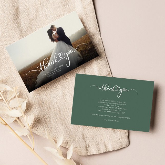 Hochzeitstag Foto Handschrift Vielen Dank Mitteilungskarte (Wedding Photo Newlyweds Script Thank You)