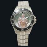 Hochzeitstag Foto-Uhr für jedes Jahr Armbanduhr<br><div class="desc">Personalisiertes Foto für Ihren Hochzeitstag (oder personalisieren Sie für alles, was Sie gewollt!). Die Vorlage ist für Sie Set, um Ihr eigenes Foto hinzuzufügen und Sie können auch den gesamten Text bearbeiten, wenn Sie möchten. Die Formulierung liegt auf einem halbtransparenten Grenzüberlagerungen über Ihrem Foto. Der Sample-Text lautet "NAME zu NAME...</div>
