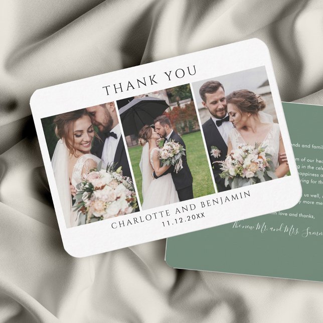 Hochzeitstag FotoCollage Vielen Dank Mitteilungskarte (Elegant Personalized Photo Collage Wedding Thank You Card)