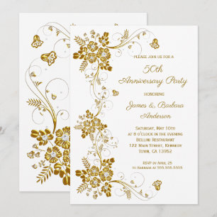 Hochzeitstag Gold Diamant blumenweiß Einladung