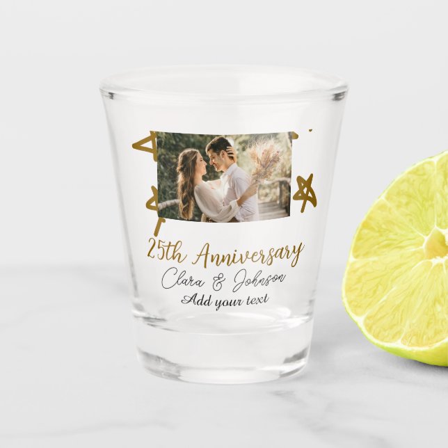 Hochzeitstag hinzufügen Namensjahr Bild Gold Stern Schnapsglas (Vorderseite)