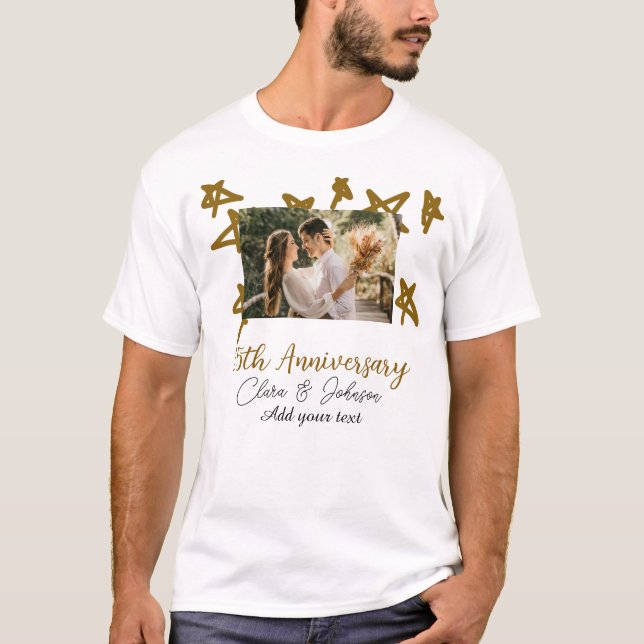 Hochzeitstag hinzufügen Namensjahr Bild Gold Stern T-Shirt (Vorderseite)