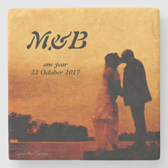 Hochzeitstag im ersten Jahr Steinuntersetzer (Vorderseite)