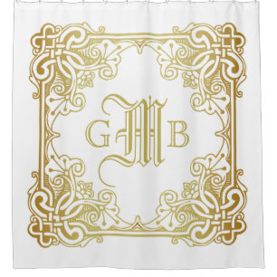 Hochzeitstag-klassisches Goldrahmen-Monogramm Duschvorhang