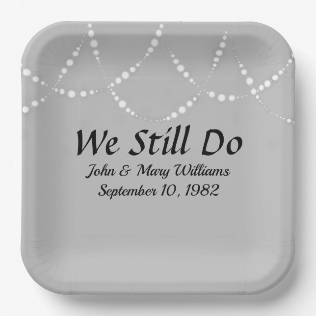 Hochzeitstag-Leuchten auf Silber Pappteller (Vorderseite)