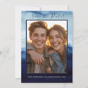 Hochzeitstag mit blauer Wasserfarbe für Navy Save  The Date