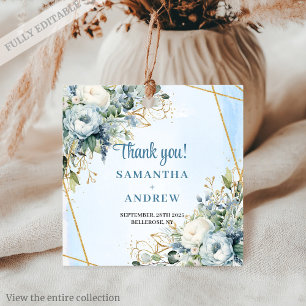 Hochzeitstag mit botanischem Dusty Blue White Flor Geschenkanhänger
