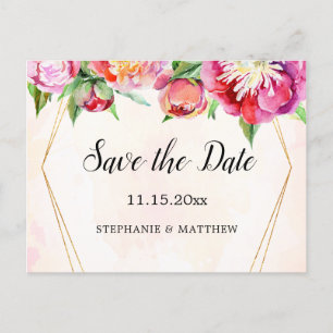 Hochzeitstag mit moderner geometrischer Korallenma Ankündigungspostkarte