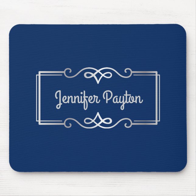 Hochzeitstag-Monogramm-Silber-Marine-Blau Mousepad (Vorne)