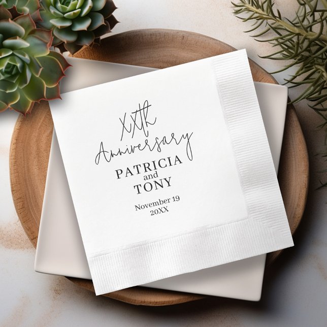 Hochzeitstag Personalisiert BW Modern Serviette (Modern Anniversary Napkins - Personalize with the year and names - black and white)
