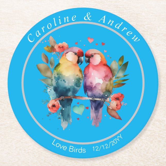 Hochzeitstag/Probe Untersetzer lieben Vögel (Vorderseite)