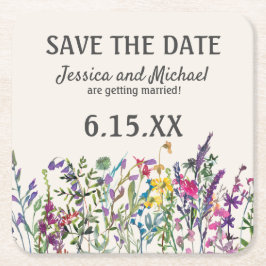Hochzeitstag Rett Datum Wasserfarben Wildblumen Bl Rechteckiger Pappuntersetzer