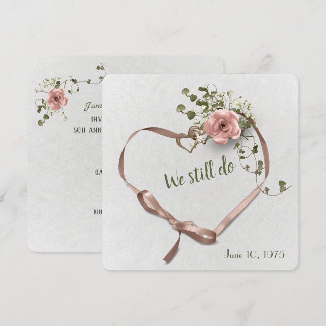 Hochzeitstag Rose und Efeu einladen Einladung (Vorne/Hinten)