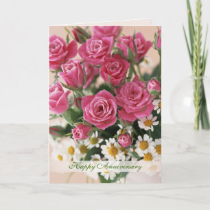 Hochzeitstag - Rosen und Margeriten-Kamille Karte