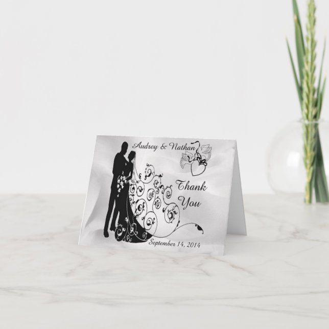 Hochzeitstag-Silhouetten Personalisierte Note Card Dankeskarte (Vorderseite)
