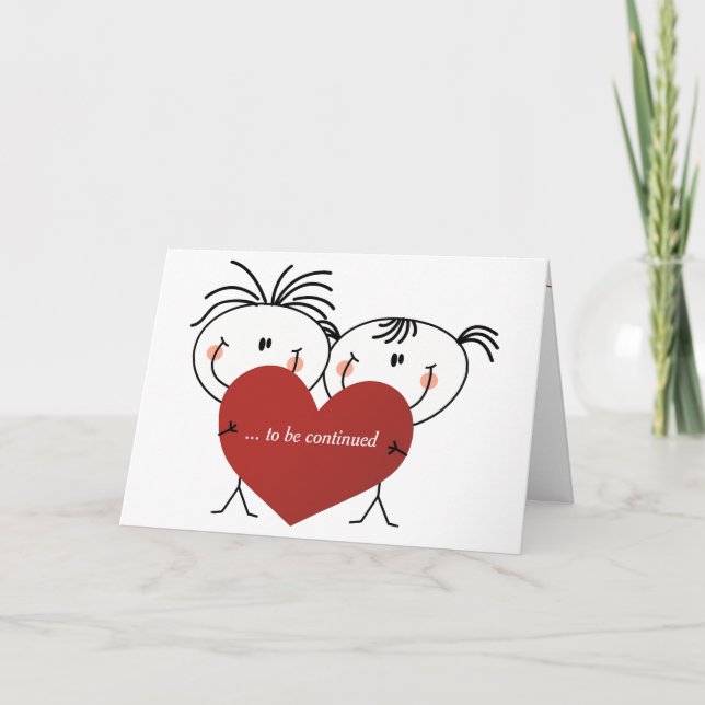 Hochzeitstag-Strichmännchen-Paar mit Herz Karte (Vorderseite)