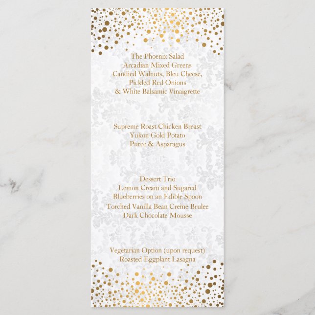 Hochzeitstag Trendy Gold Dots Menükarte (Vorderseite)