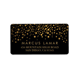 Hochzeitstag Trendy Gold Punkte auf schwarz Adressaufkleber