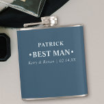 Hochzeitstag und Namen Personalisierter Trauzeuge  Flachmann<br><div class="desc">Personalisierte Hip Flasken sind großartige Hochzeitsgeweih-Geschenke für Trauzeuge und Trauzeugen. Dieses minimalistische Typografie-Design ist in einer modernen, kühnen Typografie geschrieben und kann für jedes Party des Bräutigams angepasst werden. Die Namensvorlage ist Set für Sie bereit, um den Namen des Trauzeugen, der Braut und des Bräutigams und das Hochzeitstermin hinzuzufügen. Dieses...</div>