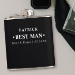 Hochzeitstag und Namen Personalisierter Trauzeuge  Flachmann<br><div class="desc">Personalisierte Hip Flasken sind großartige Hochzeitsgeweih-Geschenke für Trauzeuge und Trauzeugen. Dieses minimalistische Typografie-Design ist in einer modernen, kühnen Typografie geschrieben und kann für jedes der Party des Raumes angepasst werden. Die Namensvorlage ist Set für Sie bereit, um den Namen des Trauzeugen, der Braut und des Bräutigams und das Hochzeitstermin hinzuzufügen....</div>