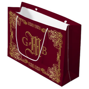 Hochzeitstag Verzierter Goldrahmen-Burgund Große Geschenktüte