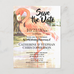 Hochzeitstag Vintag Pink Flamingo Artistic Ankündigungspostkarte