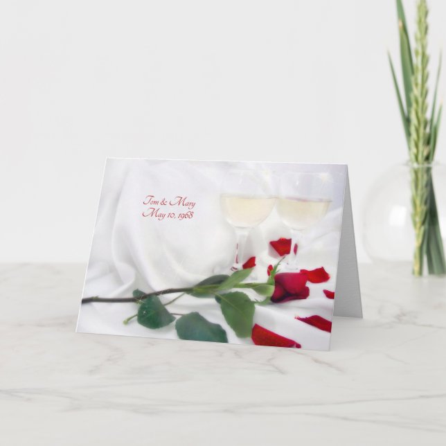 Hochzeitstag Wein und Rose auf Satin Karte (Vorderseite)
