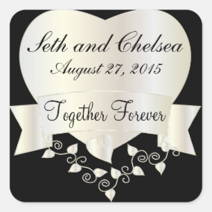 Hochzeitstag-weißes Goldherz personifizieren Quadratischer Aufkleber