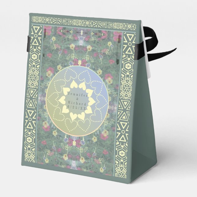 Hochzeitstag Wildblume Mandala mit/Paar+Datum Geschenkschachtel (Rückseite)
