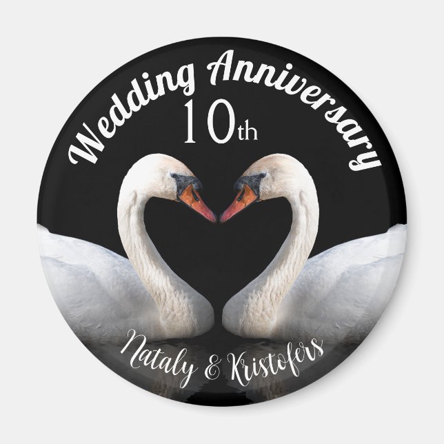 Hochzeitstag zwei Schwäne Schwarz Magnet (Vorne)