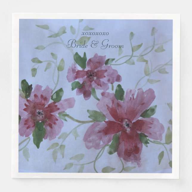 Hochzeitstagspapier Napkins in Burgund Serviette (Vorderseite)