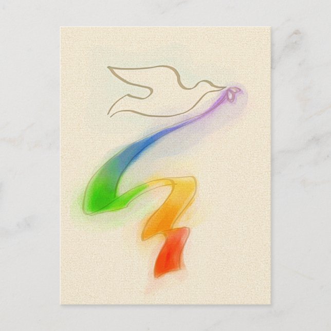 Hochzeitstaube mit Rainbow Ribbon Postkarte (Vorderseite)
